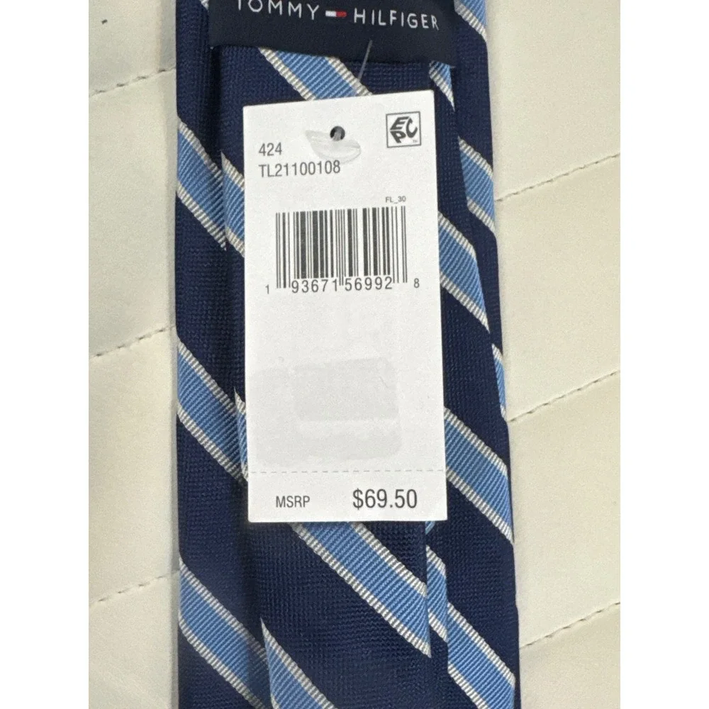 Tommy Hilfiger Necktie Blue‎ Striped Business Career Silk Blend